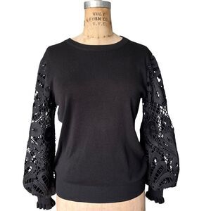 Zahav Black Crochet Sleeve Sweater by Paula Arias Size M